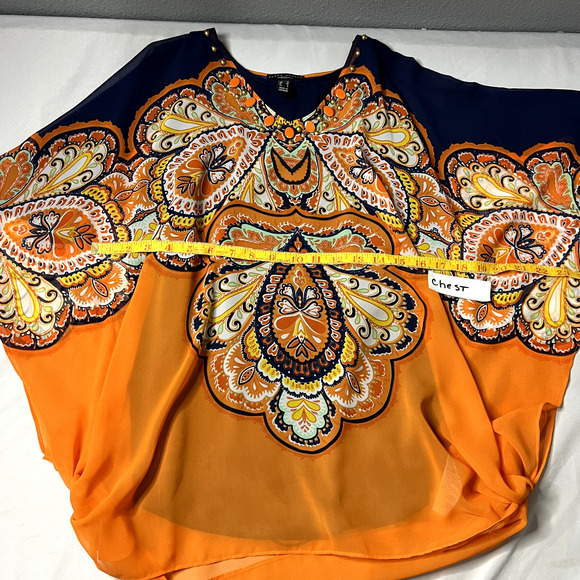 Susan Graver Womens XS Orange Paisley Kimono Kaftan‎ Blouse Set Oversized Boho - Picture 6 of 13
